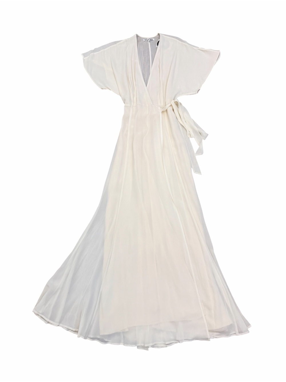 Reformation Ivory Cream wrap dress with slight butterfly sleeves